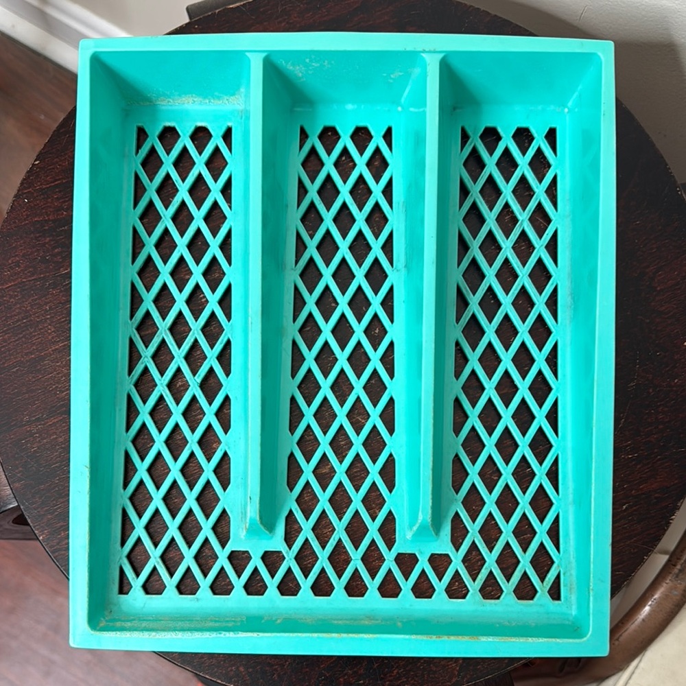 Vintage mid century turquoise drawer organizing tray